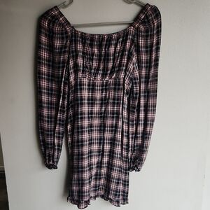 Art Class Black and Pink Plaid Long Sleeve Dress